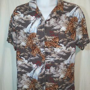 English Laundry Mens Casual Button Up Japanese Tiger Waterfall Shirt Size L